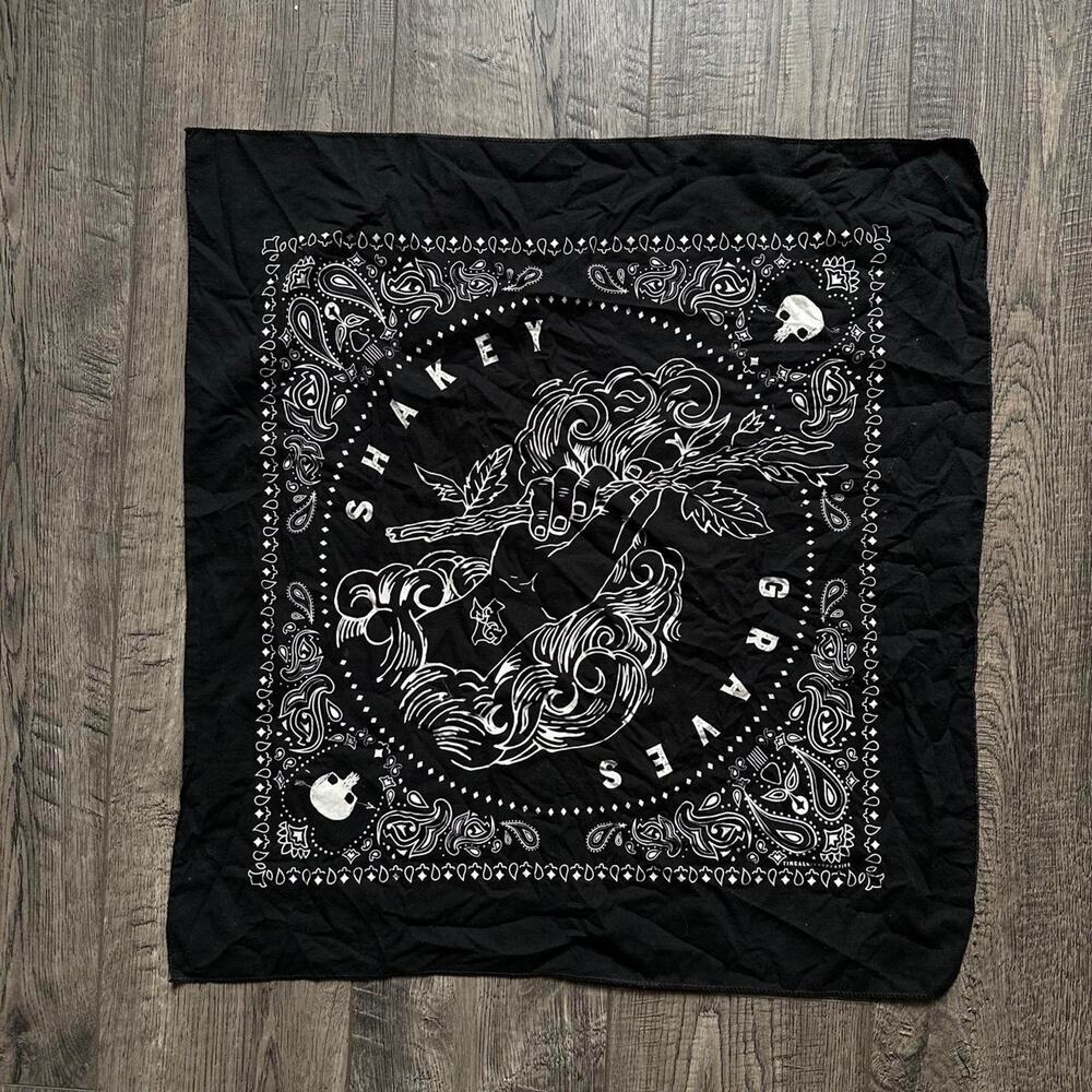Black Basic Shakey Graves Skull Tattoo Concert Bandana Face Head Wrap